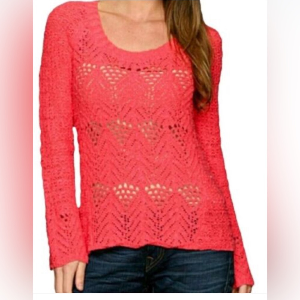 LUCKY BRAND Coral crochet sweater